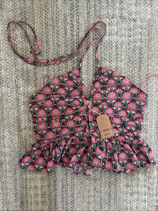 NATURAL LIFE Tops - NATURAL LIFE Pink & Green Floral Ruffle Tank